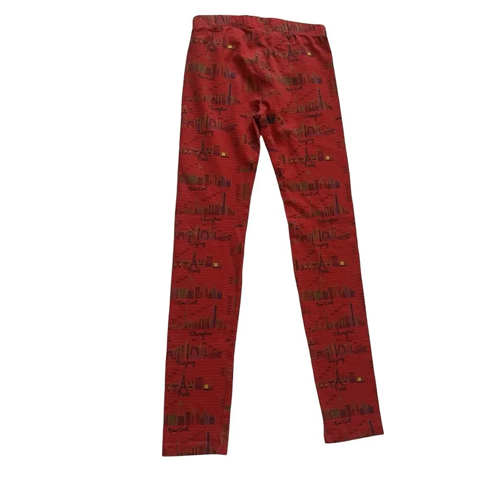 Piccolina Girls‎ Size 10 Leggings, Lot of 2, Red Travel & Pink Geometric Coding